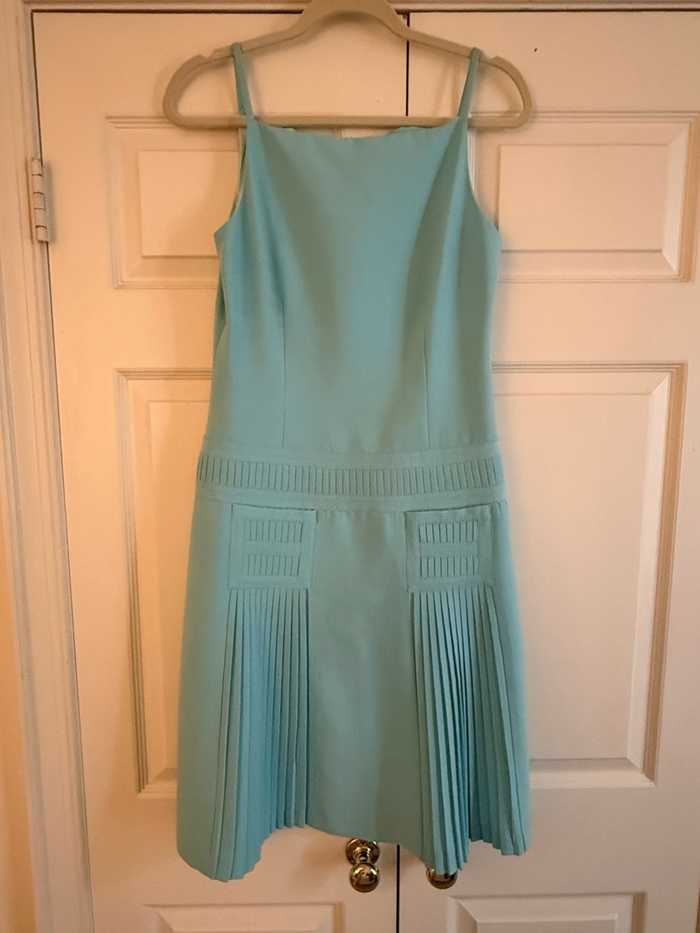 David Meister Linen Blend Drop Waist Pleated Dress/Sz 8